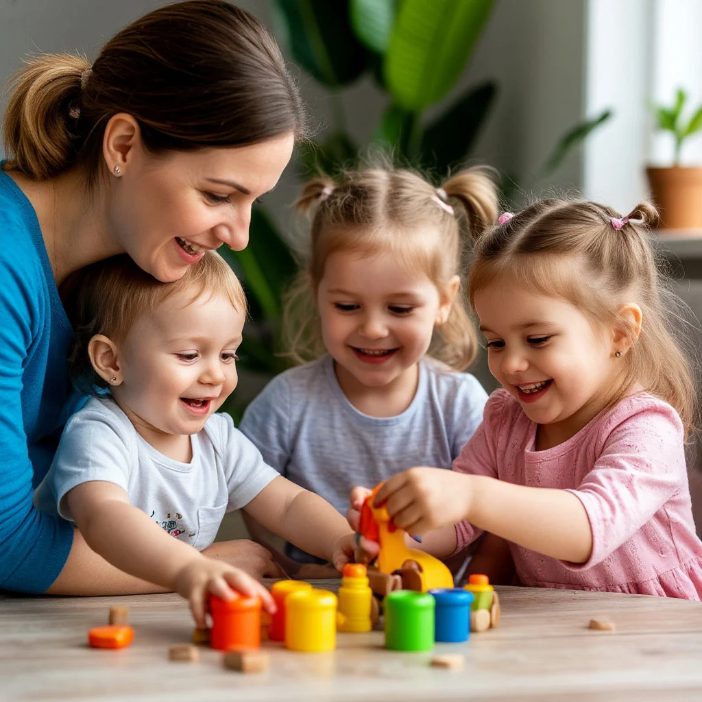 Няня играет с детьми