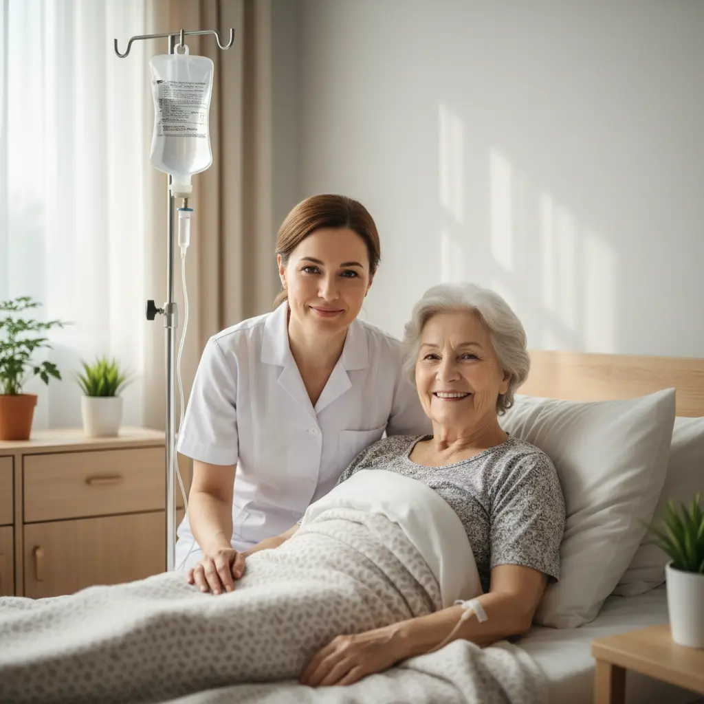 Сиделка рядом с больной женщиной