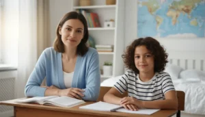 Гувернантка и ребенок школьник