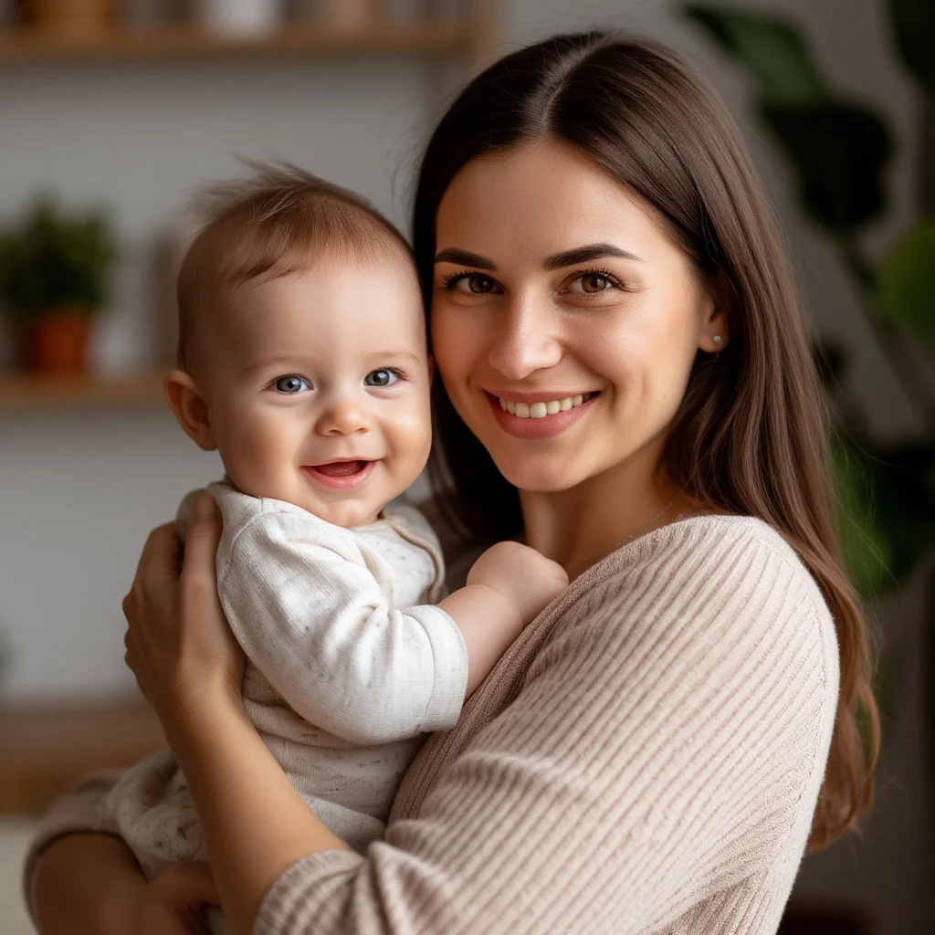 Няня с малышом на руках