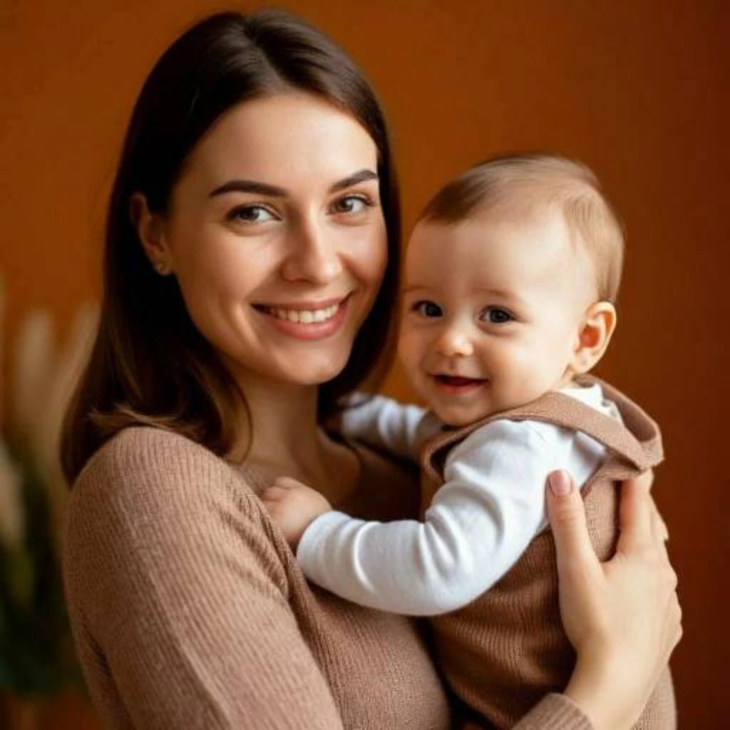 Няня держит ребенка на руках