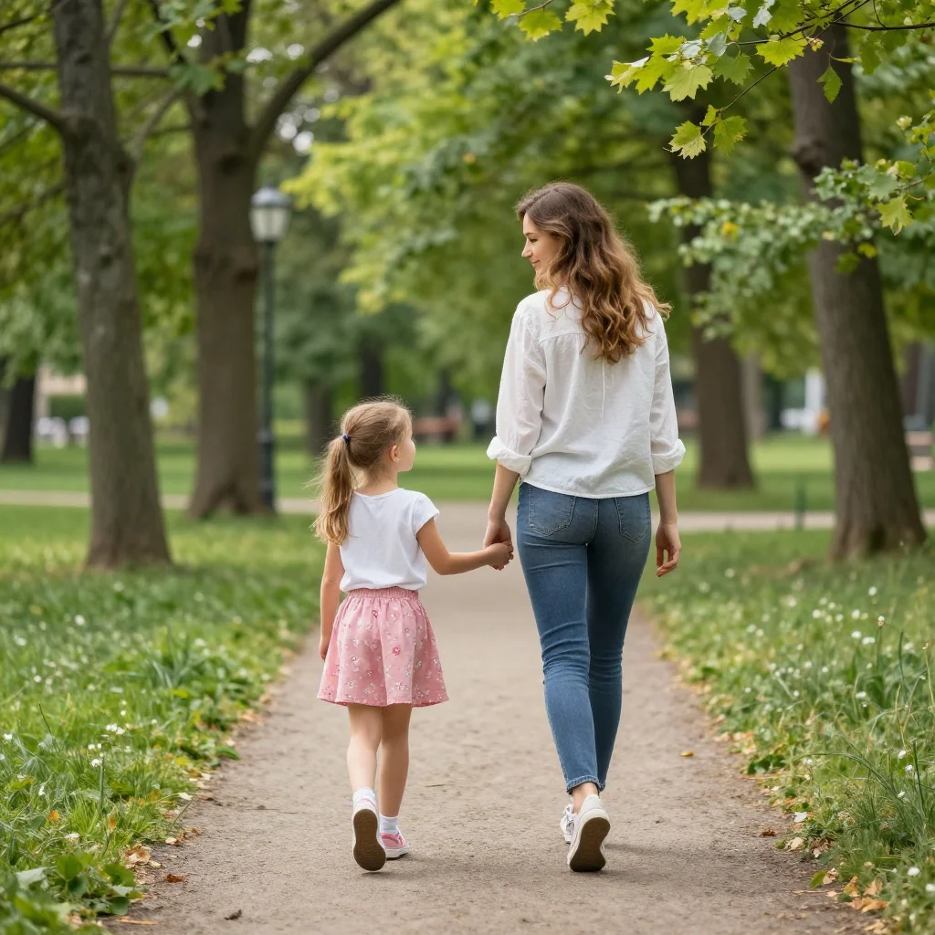 Няня и девочка гуляют