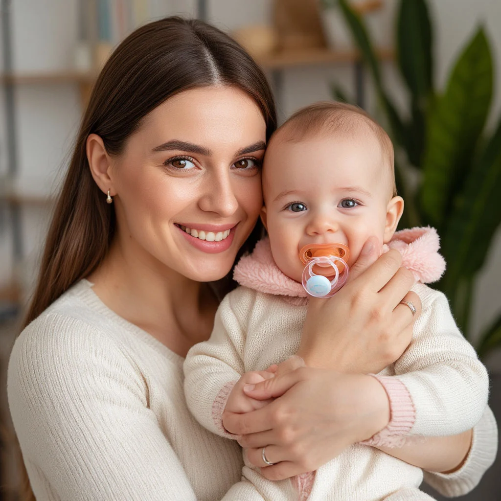 Няня и грудной ребенок улыбаются