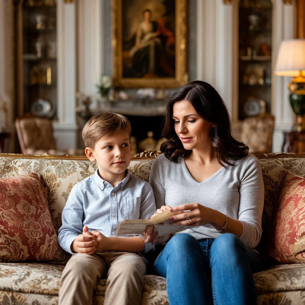 Няня гувернантка учит мальчика школьного возраста